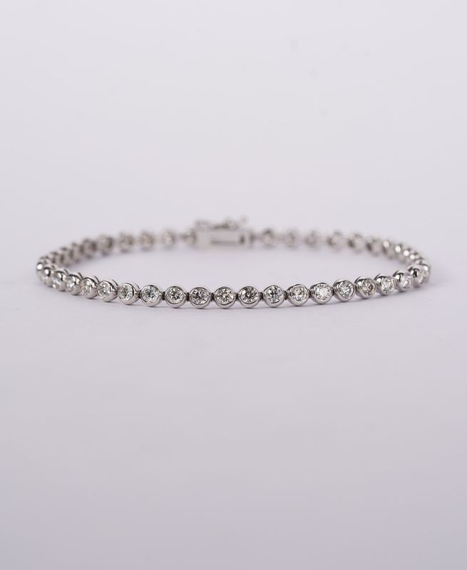 ADTT- 14KW 9.26g 3.20ctw H-I/SI1-SI2 Diamond Bezel Tennis Bracelet 7&quot;
