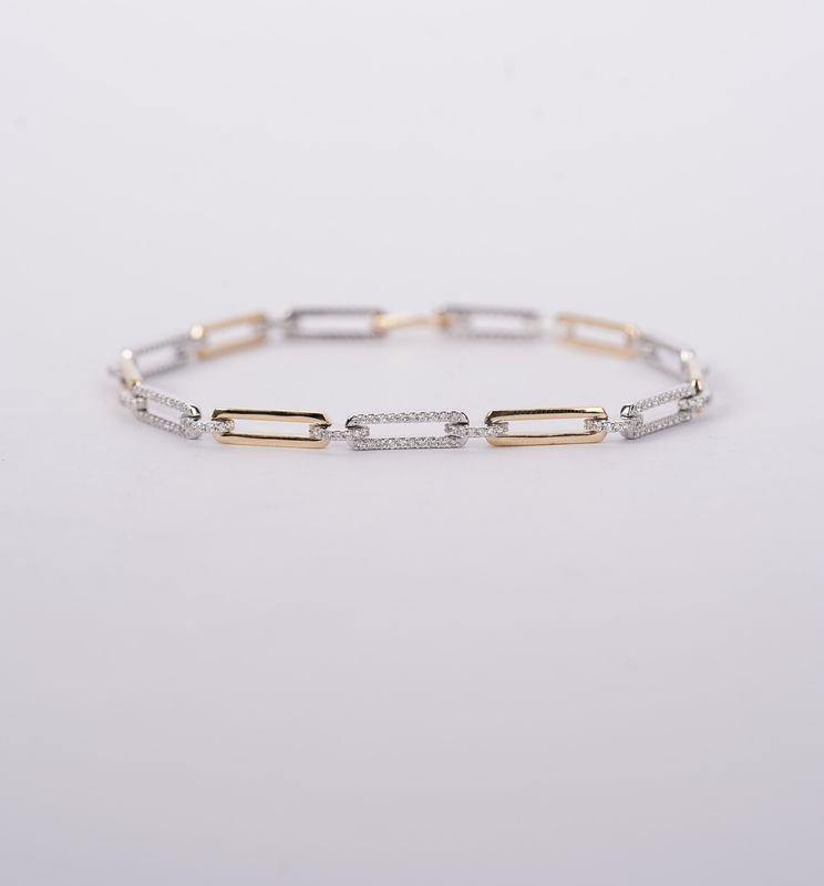 VTET- 14KWY 8.49g .85ctw Diamond Link Chain Bracelet 7.5&quot;