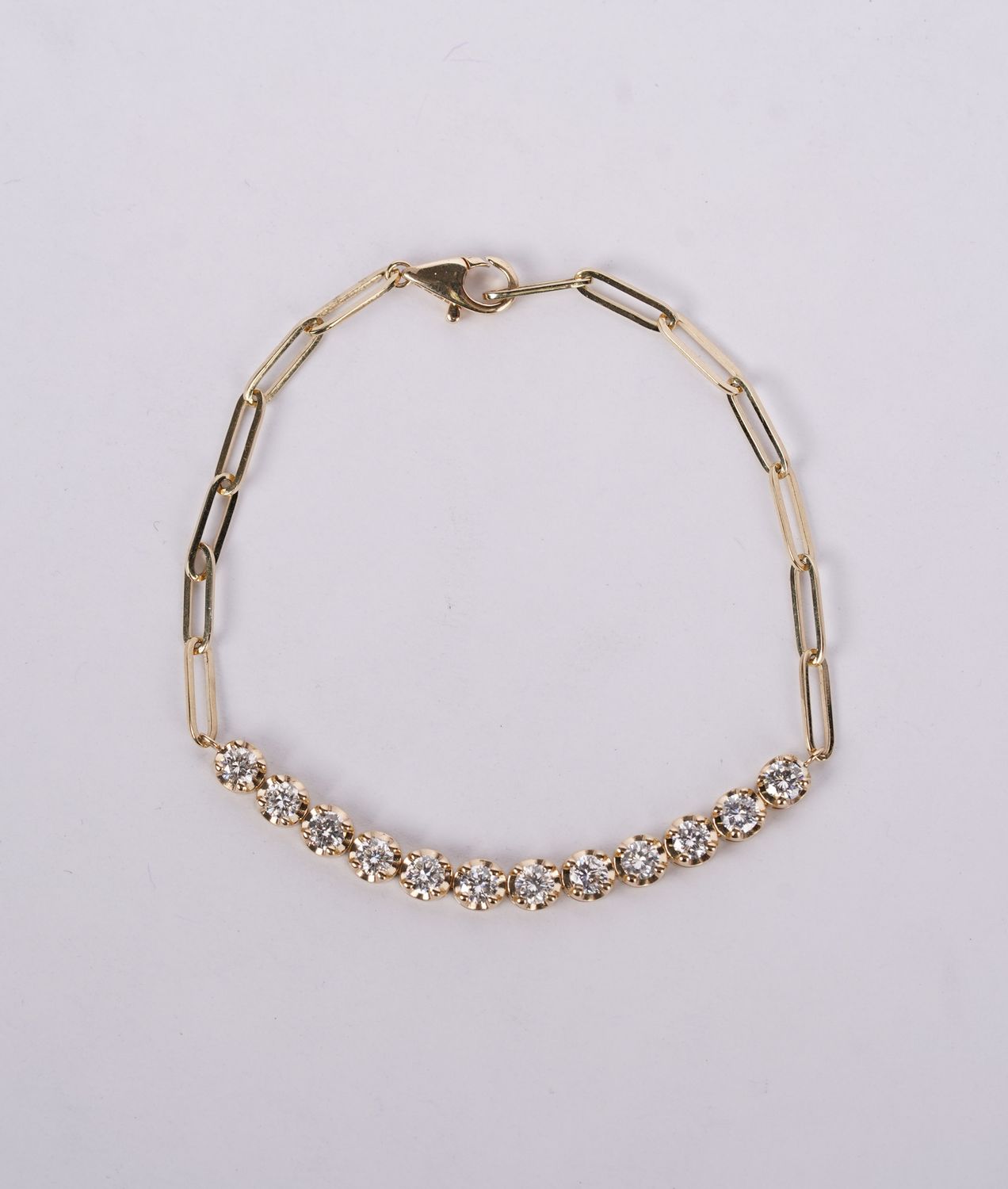 VEET- 14KY 5.27g 1.65ctw Diamond Fashion Paperclip Bracelet 7&quot;