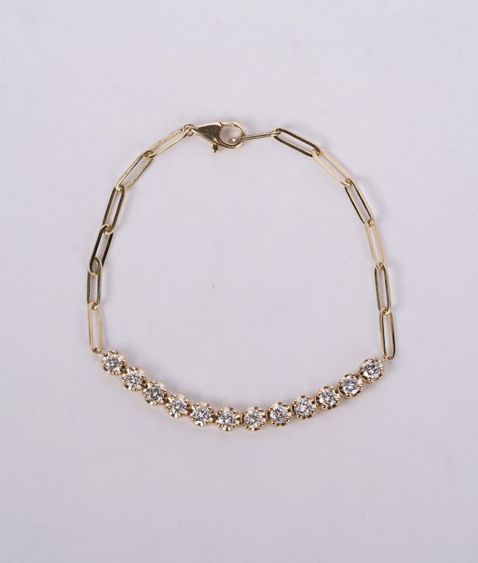 VEET- 14KY 5.27g 1.65ctw Diamond Fashion Paperclip Bracelet 7&quot;