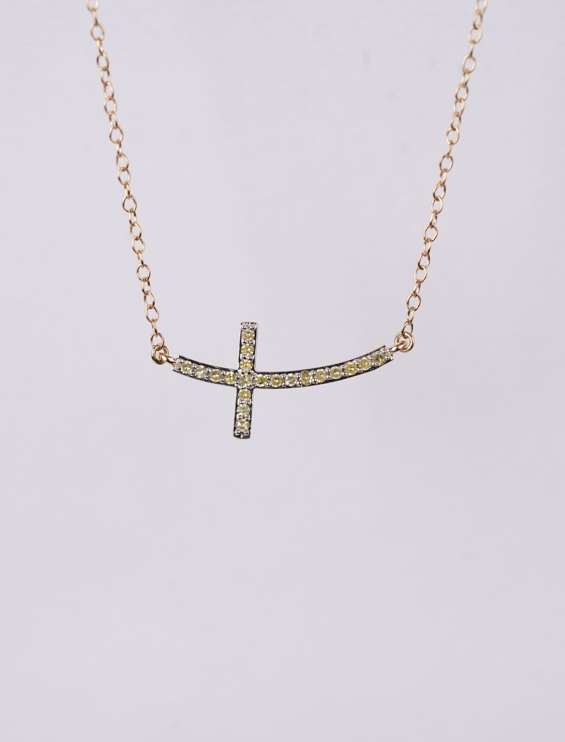 ALT- 14KY 1.51g .12ctw Diamond Sideways Cross Necklace 16&quot;