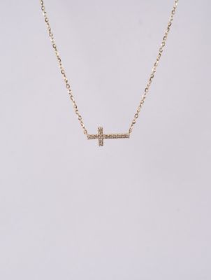 ANT- 14KY 1.26g. .05ctw Diamond Cross Necklace 16-18&quot;