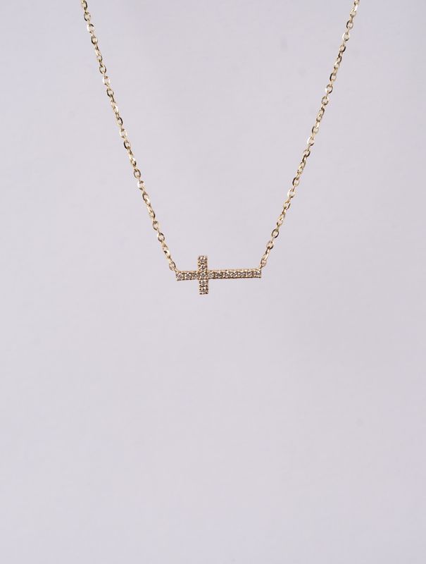 ANT- 14KY 1.26g. .05ctw Diamond Cross Necklace 16-18&quot;