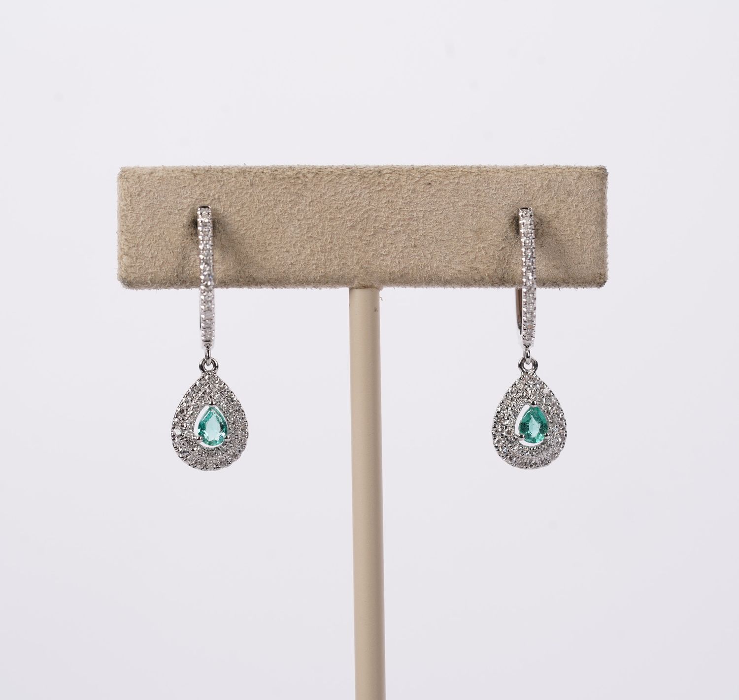 EAEX- 14KW 2.20g .60ctw Emerald &amp; Diamond Halo Dangle Earrings