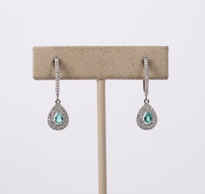 EAEX- 14KW 2.20g .60ctw Emerald &amp; Diamond Halo Dangle Earrings