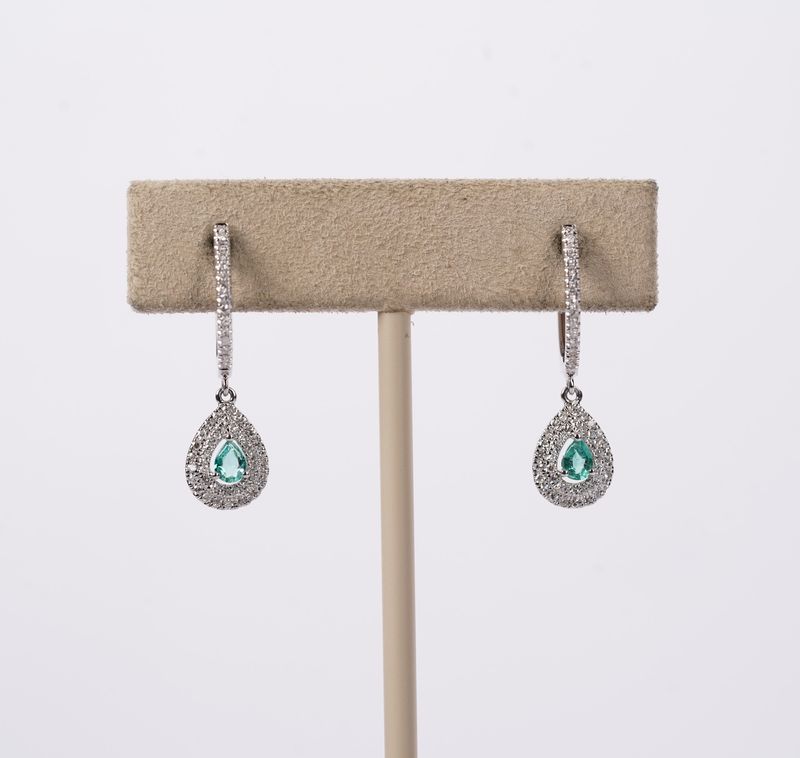 EAEX- 14KW 2.20g .60ctw Emerald &amp; Diamond Halo Dangle Earrings