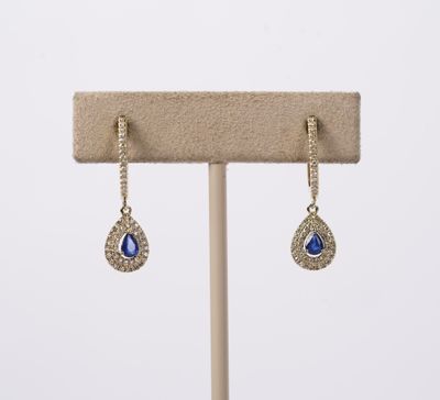 DLEX- 14KY 2.36g .73ctw Sapphire &amp; Diamond Halo Dangle Earrings