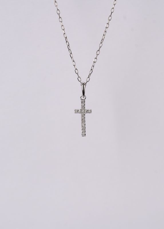 VBI- 14KW 1.19g .07ctw Diamond Petite Cross Necklace 18&quot;