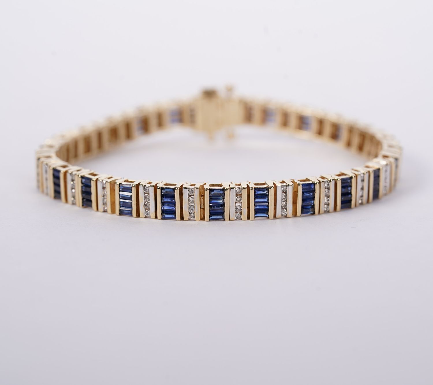 ATPT- 14KY 23.67g 5.5ctw Sapphire &amp; Diamond Fashion Bracelet 7.5&quot;