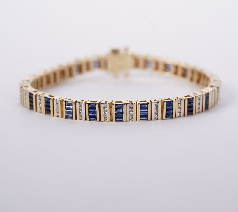 ATPT- 14KY 23.67g 5.5ctw Sapphire &amp; Diamond Fashion Bracelet 7.5&quot;