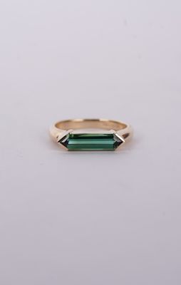 BAIX- 14KY 3.52g 1.44ct Green Tourmaline Half Bezel Ring (size 7)