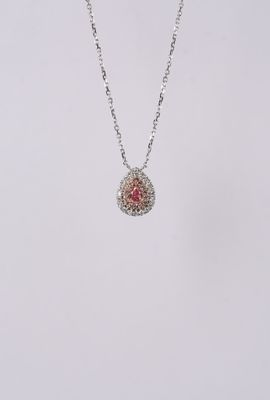 DRAX- 18KW 1.57g .33ctw Diamond &amp; Sapphire Halo Pendant 16-18&quot;