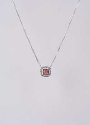DIDX- 18KW 1.30g .23ctw Diamond &amp; Sapphire Halo Necklace 16-18&quot;