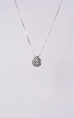 DDTX- 18KW 1.55g .06ctw Diamond Pear Halo Necklace 16-18&quot;