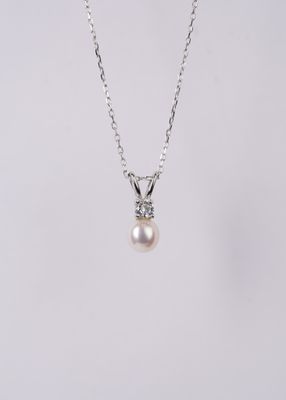 ATX- Sterling Silver 6.5mm Freshwater Pearl &amp; CZ Necklace 18&quot;