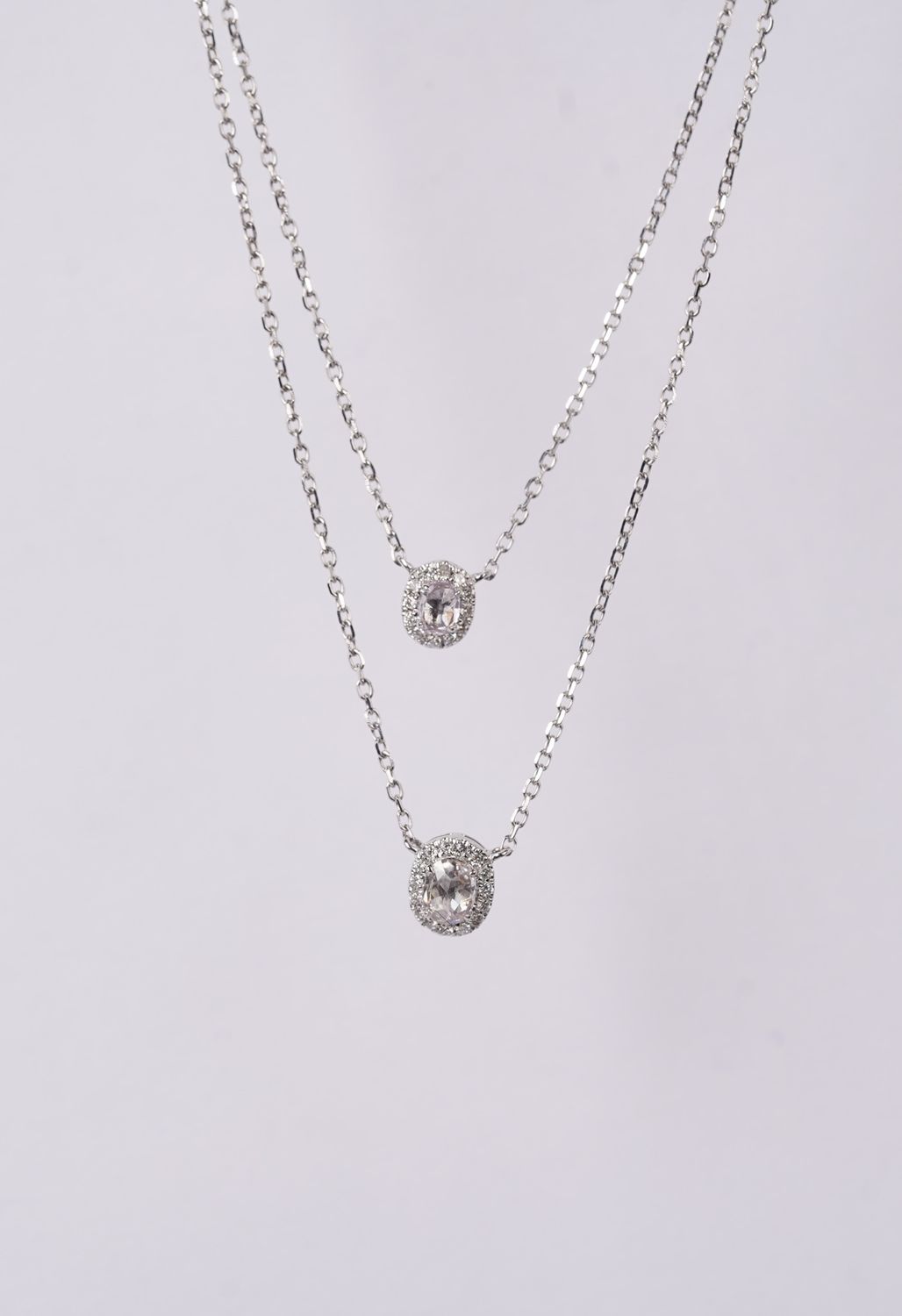 RRTX- 18KW 2.38g .45ctw Diamond Halo Double Necklace 16-18&quot;