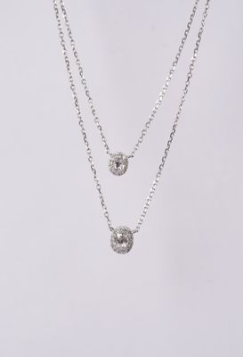 RRTX- 18KW 2.38g .45ctw Diamond Halo Double Necklace 16-18&quot;
