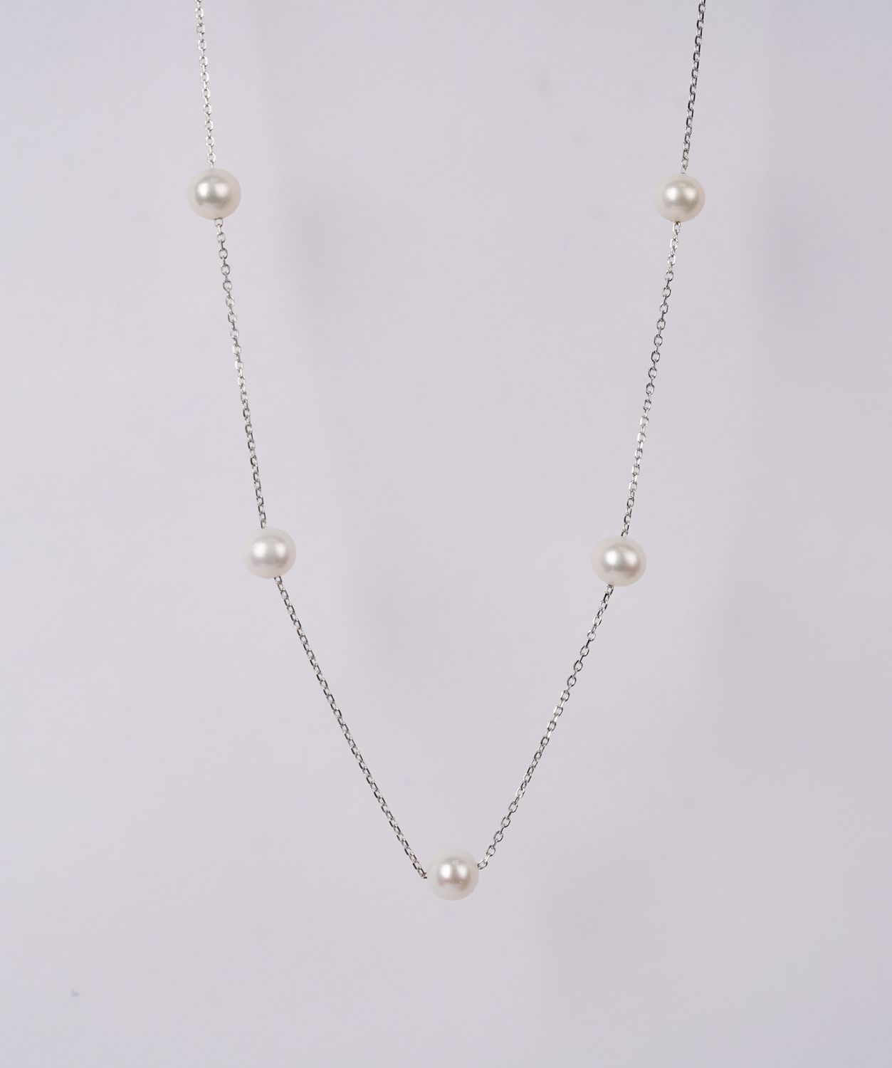 AEX- Sterling Silver 6-6.5mm Freshwater Pearl Station Necklace 18&quot;