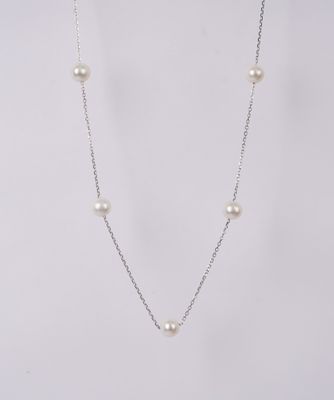 AEX- Sterling Silver 6-6.5mm Freshwater Pearl Station Necklace 18&quot;