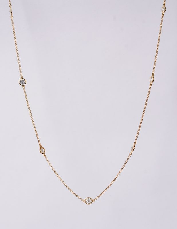 LLTX- 14KY 3.10g 1.00ctw Diamond By The Yard Necklace 16-18&quot;
