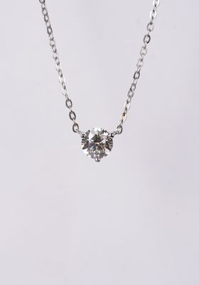NATT- 18KW 4.09g 1.22ctw (1.00ctr) J/SI1 Round Diamond Solitaire Necklace W/Diamond Clasp 16-18&quot;