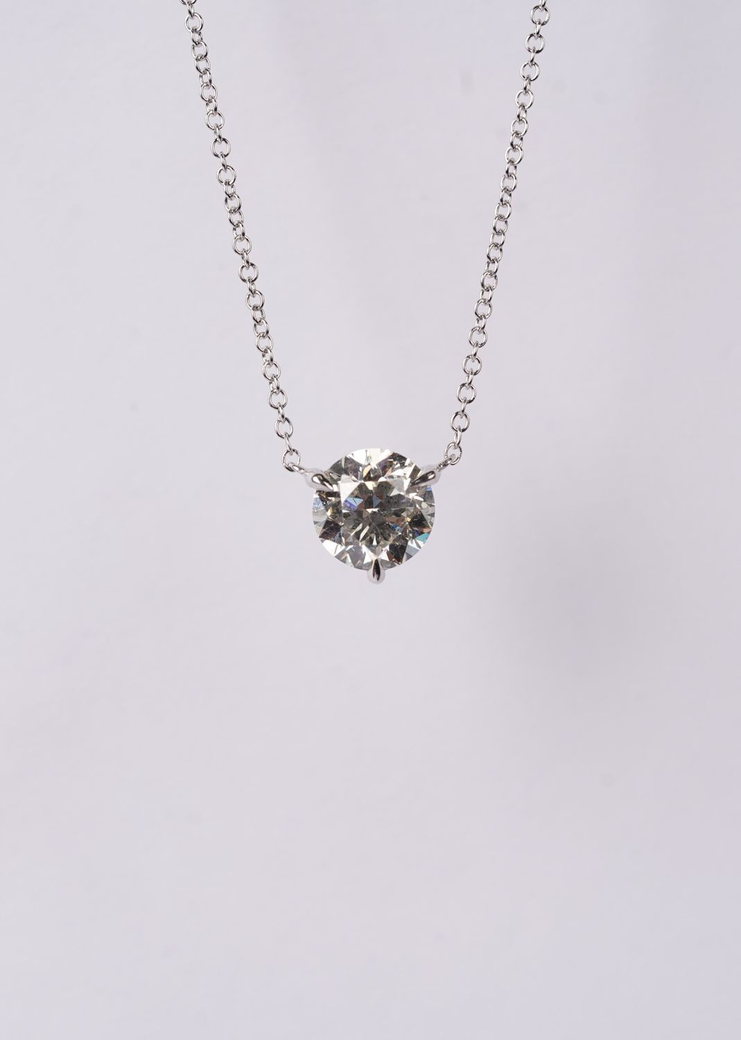BAET- 18KW 3.50g 2.22ctw (2.02ctr) J/SI2 Round Diamond Solitaire Necklace W/Diamond Clasp 16-18&quot;