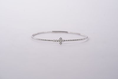 BBEX- 14KW 4.54g .20ctw Diamond Cross Bangle Bracelet