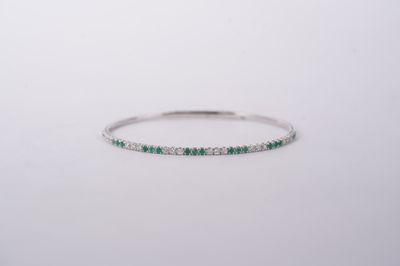 LETX- 14KW 5.52g .55ctw Emerald &amp; .50ctw Diamond Flex Bangle
