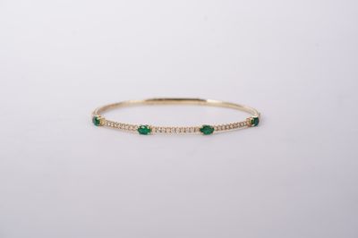 VART- 14KY 6.24g 1.65ctw Emerald &amp; Diamond Flex Bangle