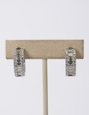 VDLTX- 14KW 7.26g 2.04ctw Baguette &amp; Round Diamond Hoop Earrings