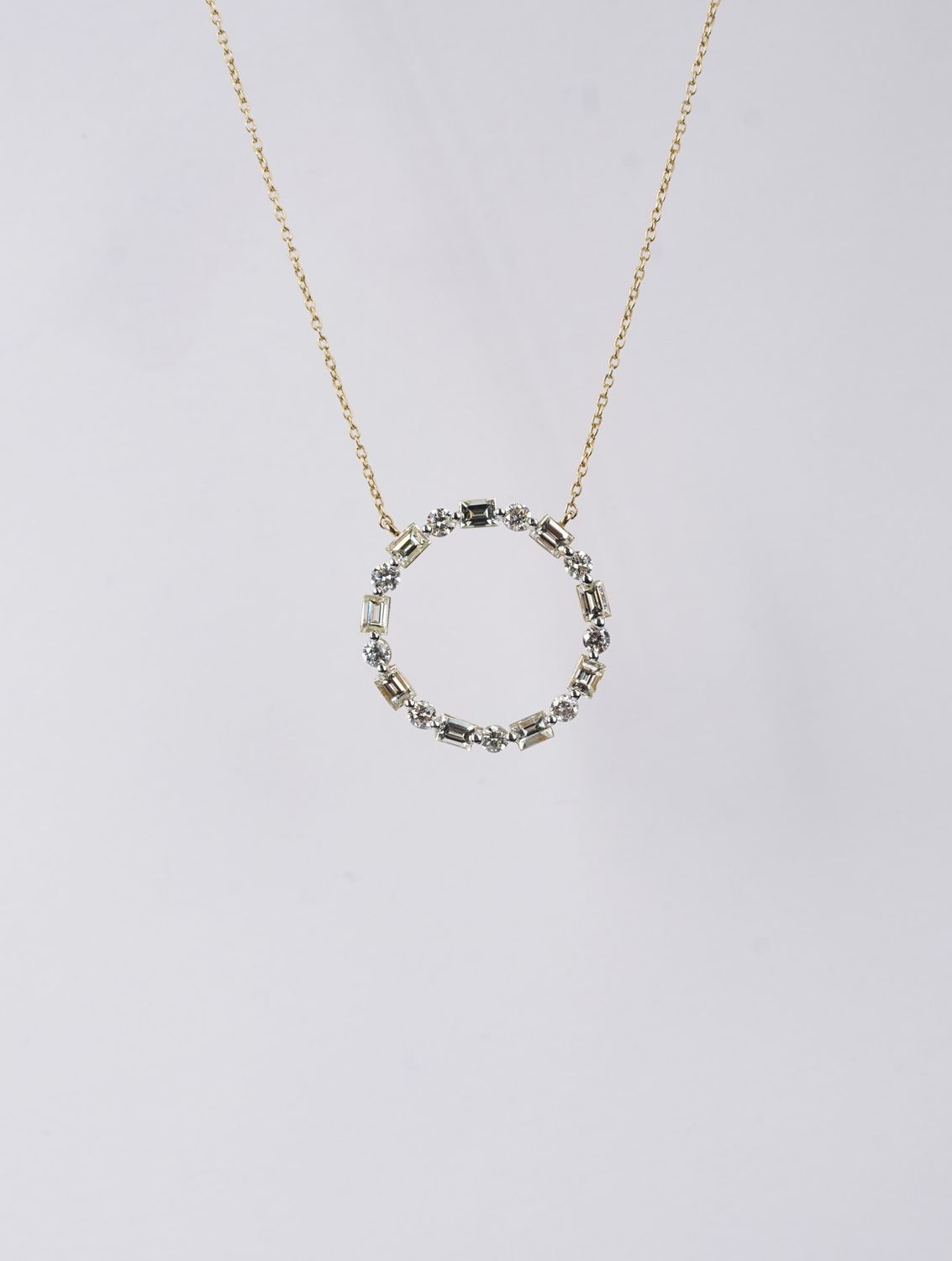 LDIX- 14KY 2.65g 1.23ctw Baguette &amp; Diamond Circle Necklace 18&quot;