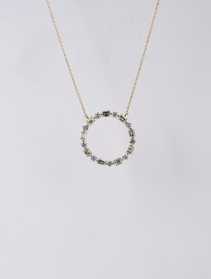 LDIX- 14KY 2.65g 1.23ctw Baguette &amp; Diamond Circle Necklace 18&quot;