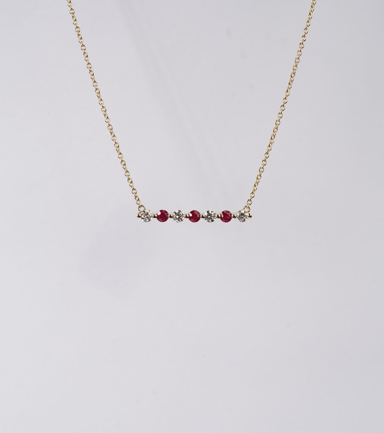 EETX- 14KY 2.73g .56ctw Ruby &amp; Diamond Bar Necklace 16-18&quot;