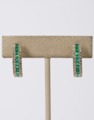 VVTT- 14KY 5.03g .91ctw Emerald .56ctw Diamond Hoop Earrings