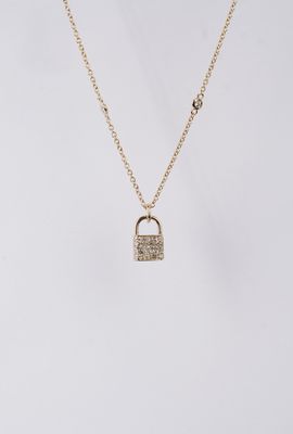 RTTX- 14KY 3.69g .32ctw Diamond Lock Necklace 16-18&quot;
