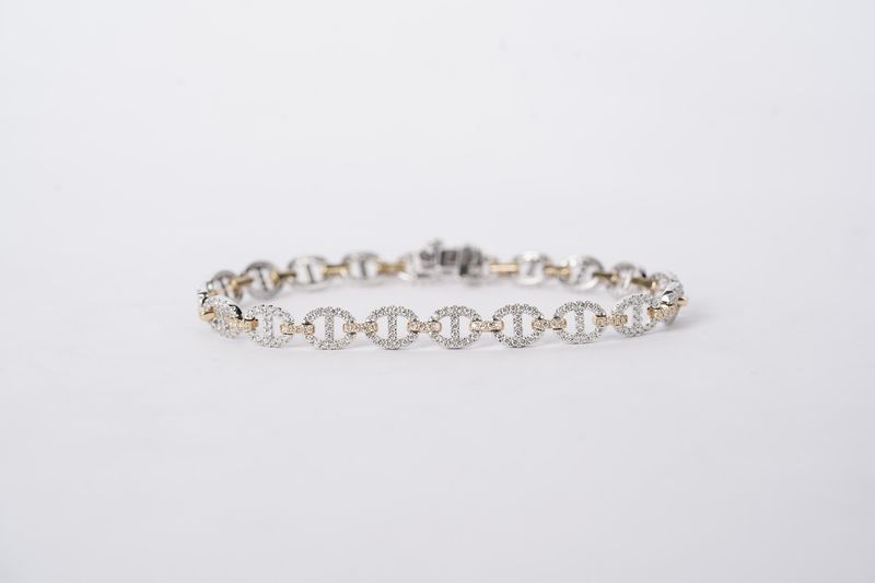 ABTT- 14KWY 10.13g 1.79ctw Diamond Fashion Link Bracelet 7"
