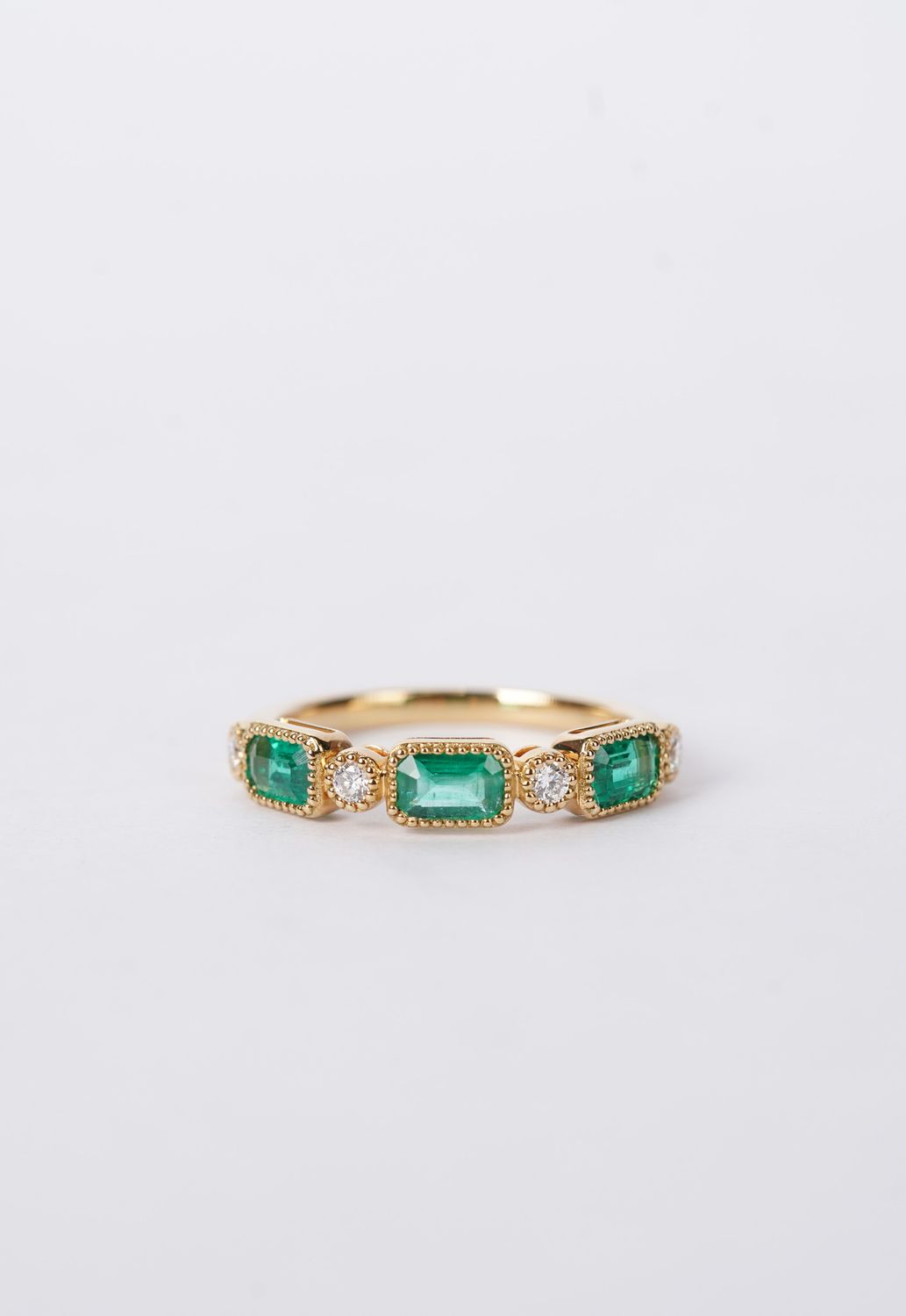 VRRD- 18KY 3.10g 1.14ctw Emerald &amp; Diamond Stackable Band (size 6.5)