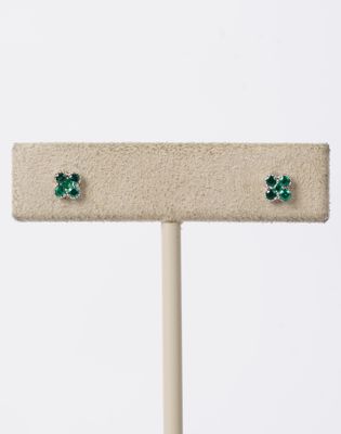 ARI- 18KW .90g .16ctw Emerald Clover Stud Earrings