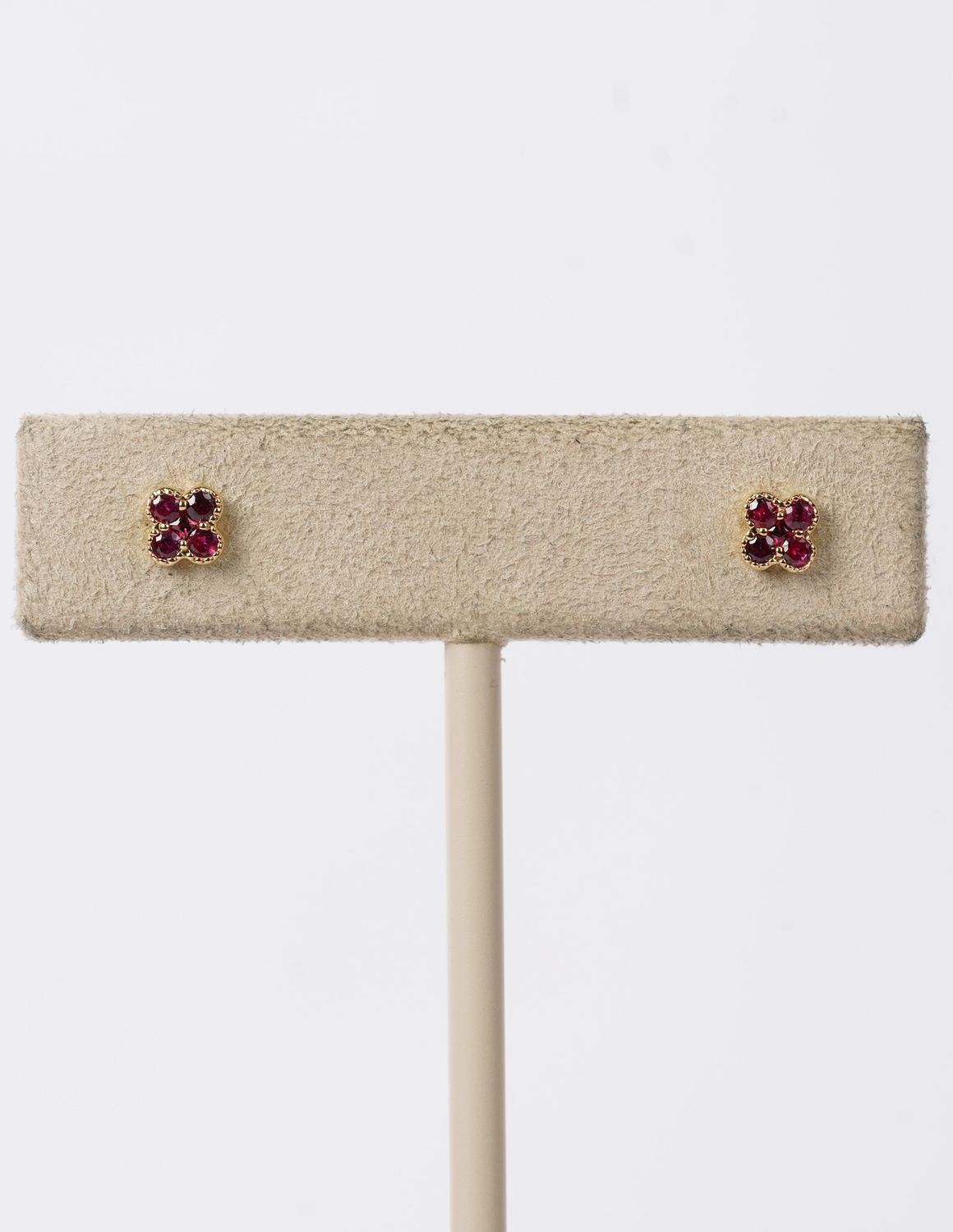 AVA- 18KY .97g .21ctw Ruby Clover Stud Earrings