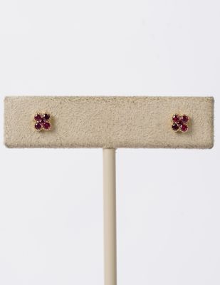 AVA- 18KY .97g .21ctw Ruby Clover Stud Earrings