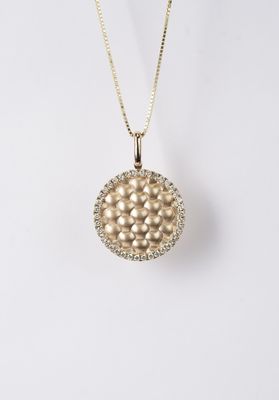 DTTX- 10KY 4.19g .48ctw Diamond Halo Textured Halo Necklace 20&quot;