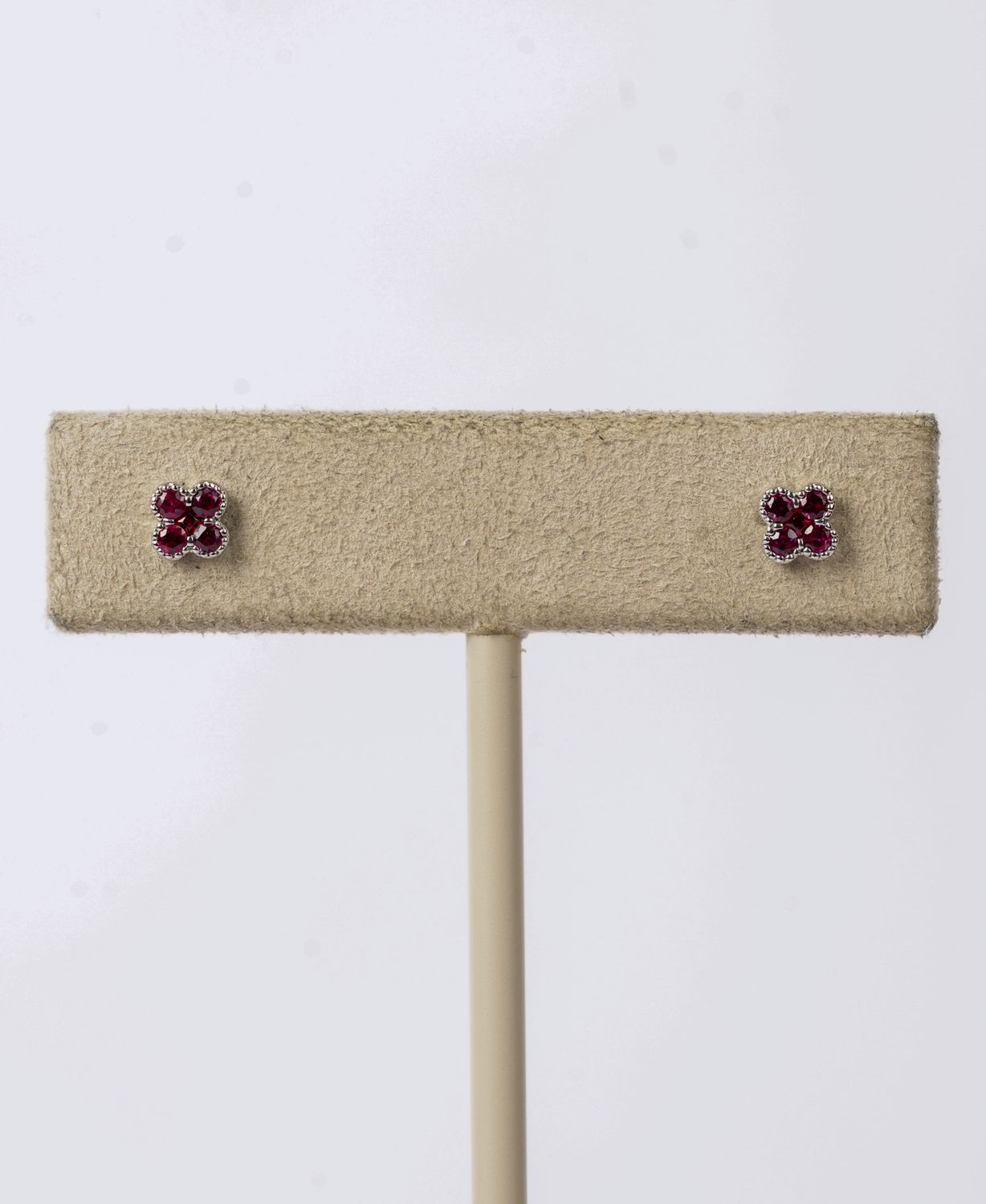 AVA- 18KW .97g .20ctw Ruby Clover Stud Earrings