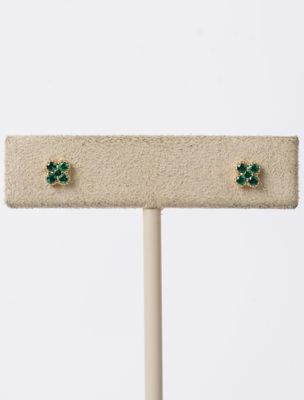 AIT- 18KY .97g .16ctw Emerald Clover Stud Earrings