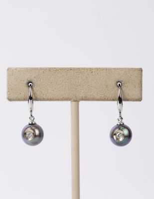 ATT- 14KW 2.09g Tahitian Pearl &amp; Diamond Earrings