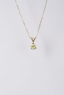 RETX- 14KY 1.58g .58ct FY/VS2 Pear Diamond Solitaire Necklace 18&quot;