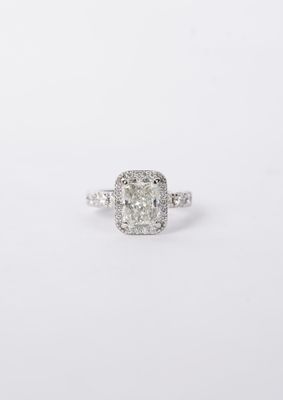 ATPTP- 14KW 5.05g 4.10ctw (3.00ctr) G/SI2 Radiant Diamond Halo Engagement Ring (size 5)