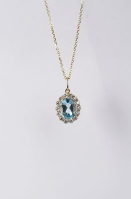 ETTX- 14KY 3.08g 2.05ctw Aquamarine &amp; Diamond Halo Necklace 16-18"
