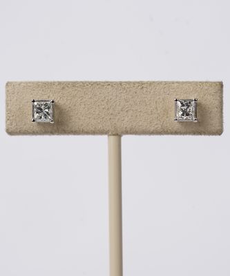 IVAX- 14KW 1.05ctw J/I1-I2 Princess Cut Diamond Stud Earrings