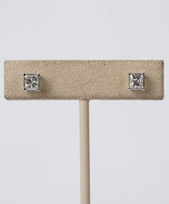 IVAX- 14KW 1.05ctw J/I1-I2 Princess Cut Diamond Stud Earrings