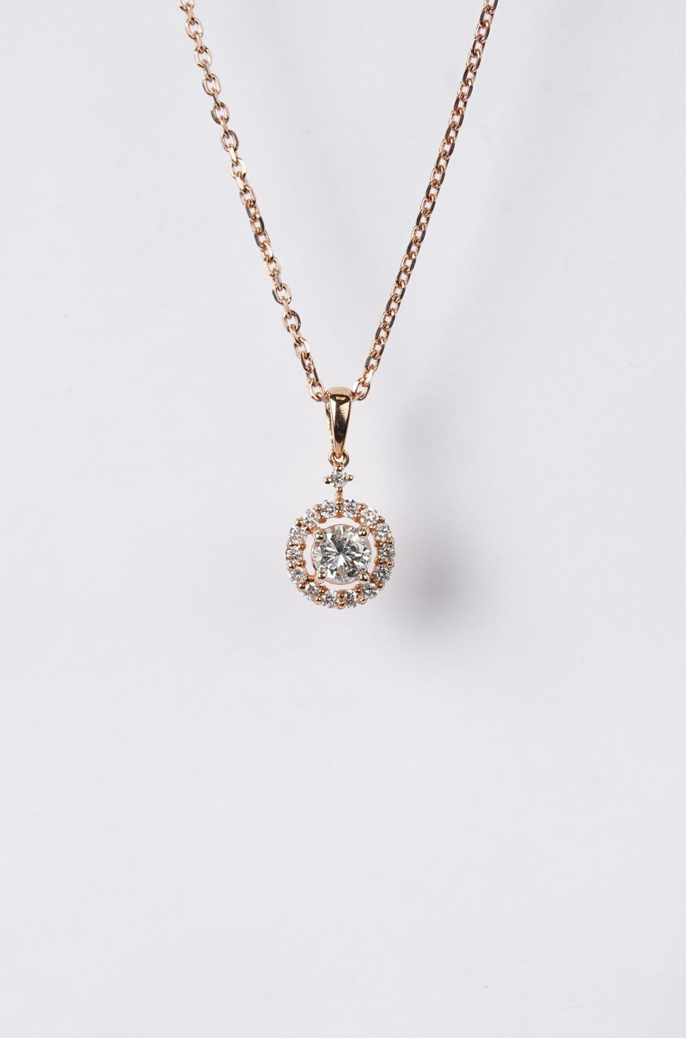 ETTX- 14KR 4.11g .55ctw (.40ctr) J/I1 Round Diamond Halo Necklace 20"